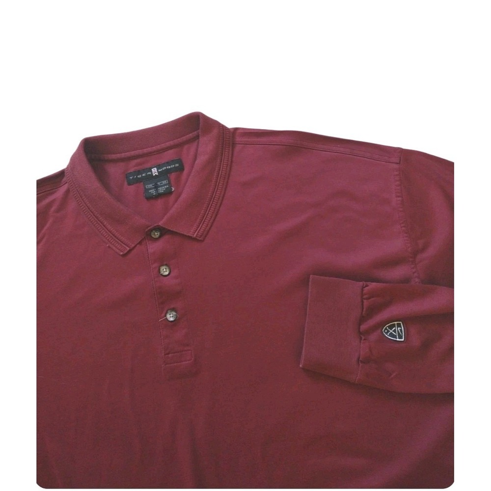 Tiger Woods Polo Shirt Man's XXL Burgundy Golf Sporty Long Sleeves Collared